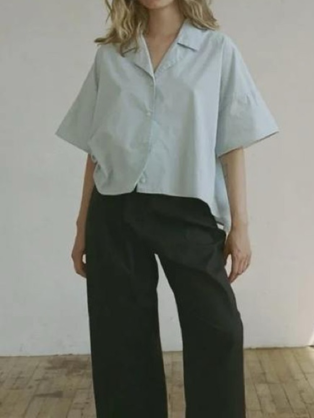 NWOT Shaina Mote Fredrick Cotton Poplin Top in Pale Blue One Size